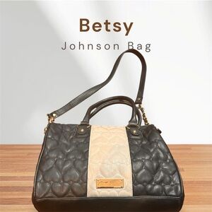Betsey Johnson Quilted Black and Cream Satchel w hearts